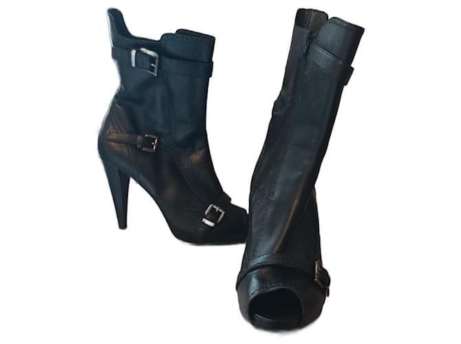 Autre Marque Pianura studio Open toe high heel ankle boots Black Leather  ref.1321422