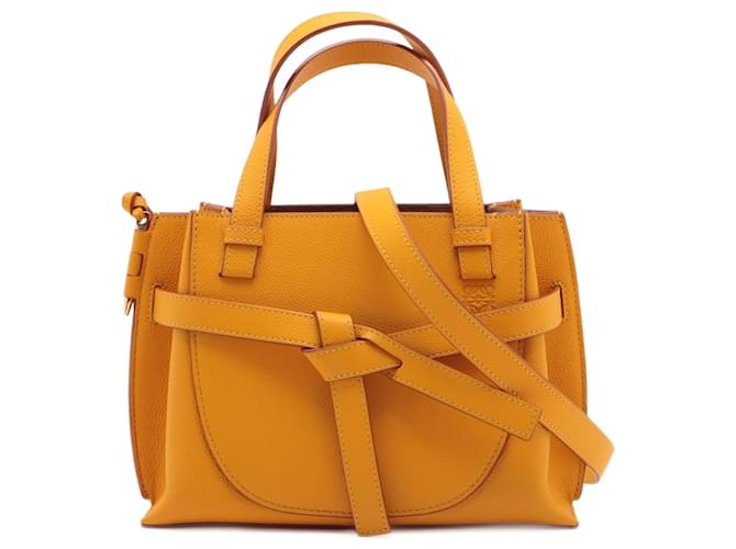 Loewe Gate Mini Top-Handle Cuir de veau grainé Cuir 2-Ways Sac cabas Jaune  ref.1321437