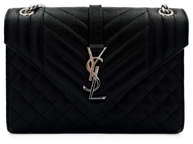 Saint Laurent Envelope Medium Embossed Grained Leather 2-Ways Envelope Bag Black  ref.1321439