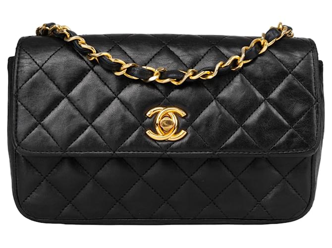 Chanel Quilted Lambskin 24K Gold Matelasse Crossbody Bag Black Cloth  ref.1321441