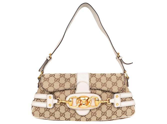 Gucci GG Monogram Horsebit Shoulder Bag Beige Leather  ref.1321443