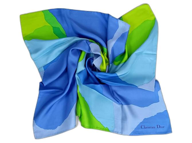 Vintage light blue Christian Dior silk scarf Multiple colors  ref.1321461
