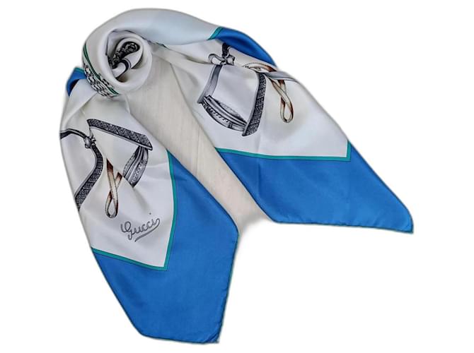 Gucci light blue scarf White Silk  ref.1321462