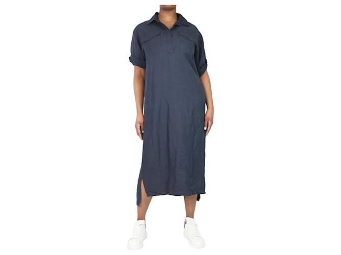 Autre Marque Blue short-sleeved linen-blend midi dress - size UK 12 Viscose  ref.1321471