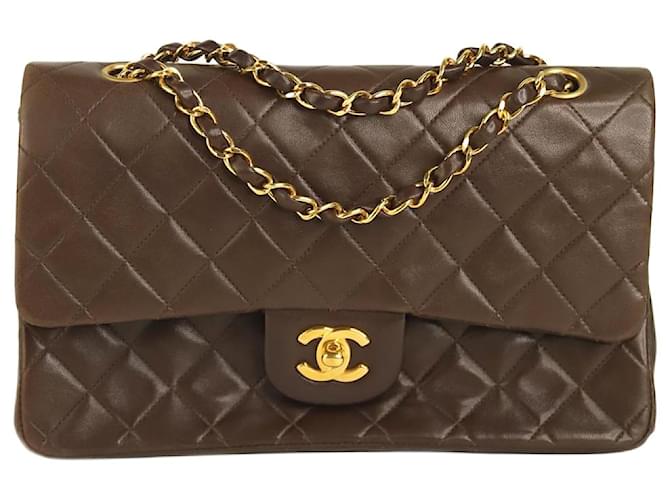 Chanel Brown medium lambskin vintage 1996 Classic Double Flap Leather  ref.1321475