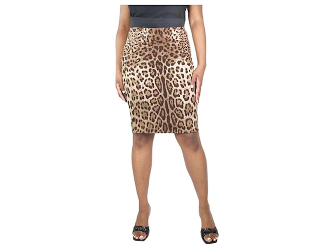 Dolce & Gabbana Leopard print silk midi skirt - size UK 12  ref.1321480