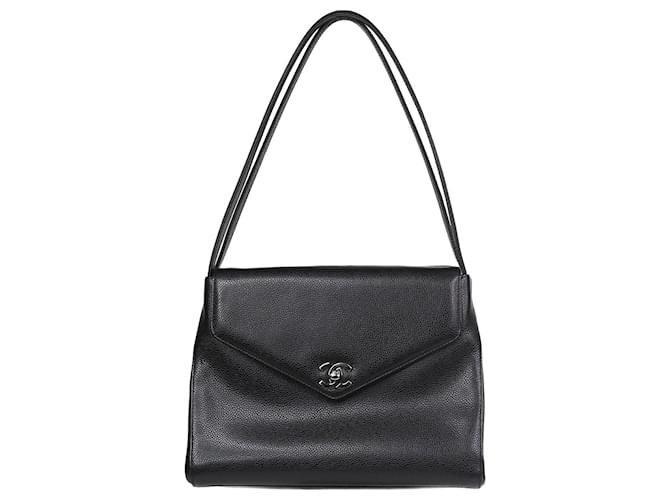 Chanel Caviar noir 1997 sac à rabat porté épaule CC Cuir  ref.1321483