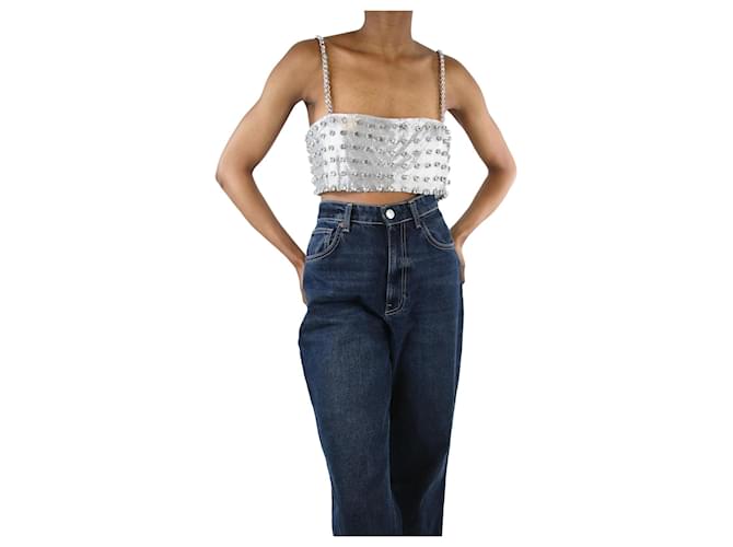 Autre Marque Silver crystal-embellished crop top - size S Silvery Metal  ref.1321490