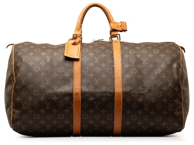 Louis Vuitton Brown Monogram Keepall 55 Leather Cloth  ref.1321504