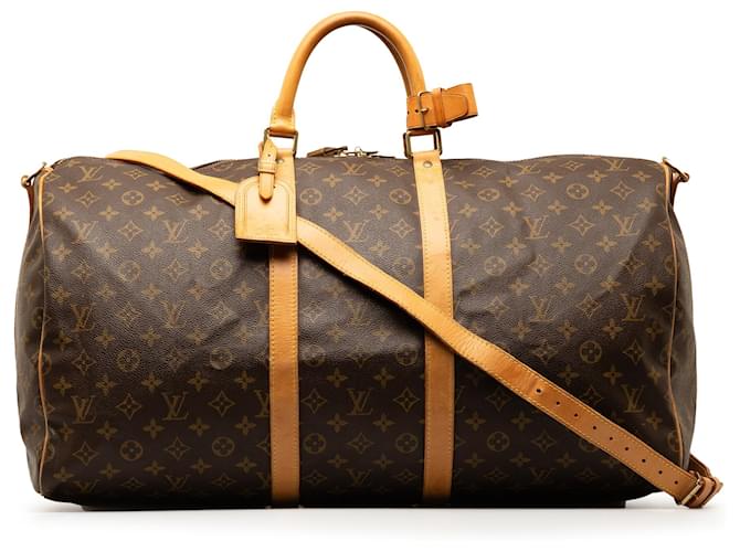 Louis Vuitton Brown Monogram Keepall Bandouliere 55 Leather Cloth  ref.1321510