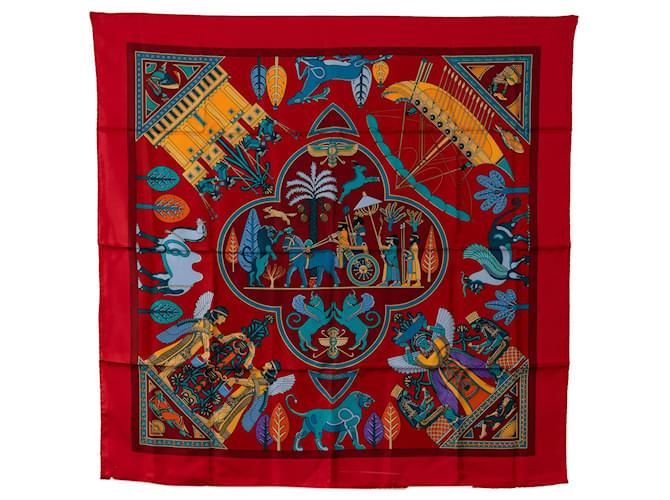 Hermès Red Persepolis Silk Scarf Cloth  ref.1321519