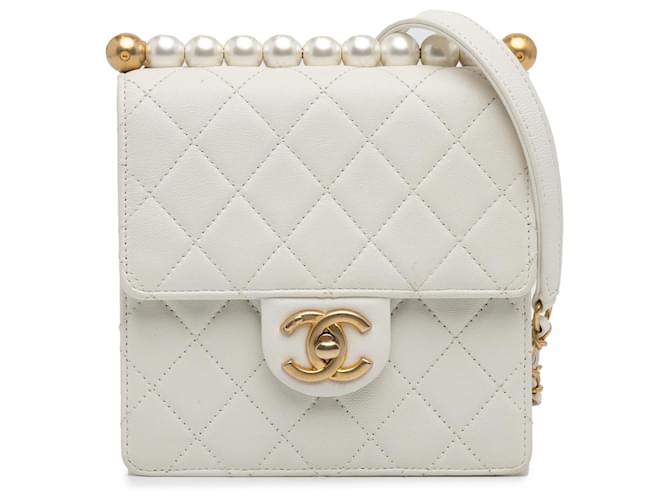 Chanel White Small Lambskin Chic Pearls Flap Leather Pony-style calfskin  ref.1321531