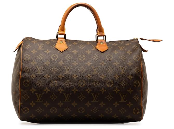Louis Vuitton Brown Monogram Speedy 35 Leather Cloth  ref.1321540