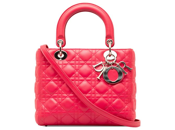 Dior Pink Small Lambskin Cannage Lady Dior Leather  ref.1321546