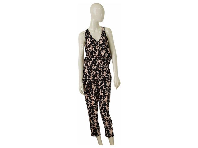 Combinaison sans manches en soie Thakoon Addition imprimée noir et rose Taille 2 Multicolore