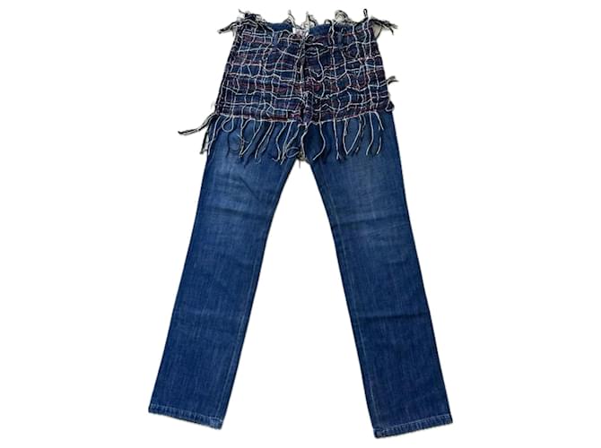 Chanel Jeans de pasarela con detalles de tweed para coleccionistas. Azul Juan  ref.1321564