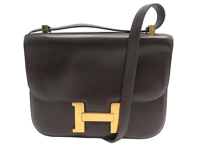 Hermès VINTAGE HERMES CONSTANCE HANDBAG 24 LEATHER BOX LEATHER HAND BAG Brown  ref.1321573