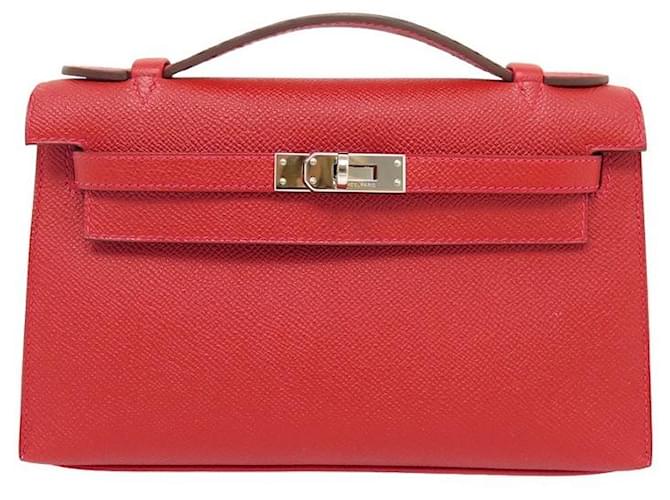 Hermès NEUF SAC A MAIN HERMES POCHETTE KELLY MINI CUIR EPSOM ROUGE RED PURSE HAND BAG  ref.1321588