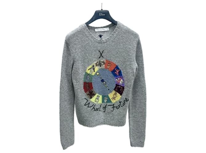 Dior Tarot inspirierter Glücksrad-Pullover Grau Kaschmir  ref.1321814