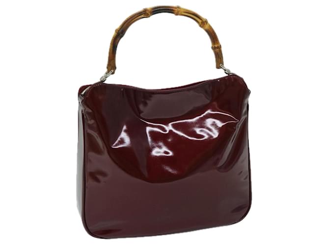 GUCCI Bamboo Hand Bag Patent leather Red 001 2113 1638 Auth ti1577  ref.1321936