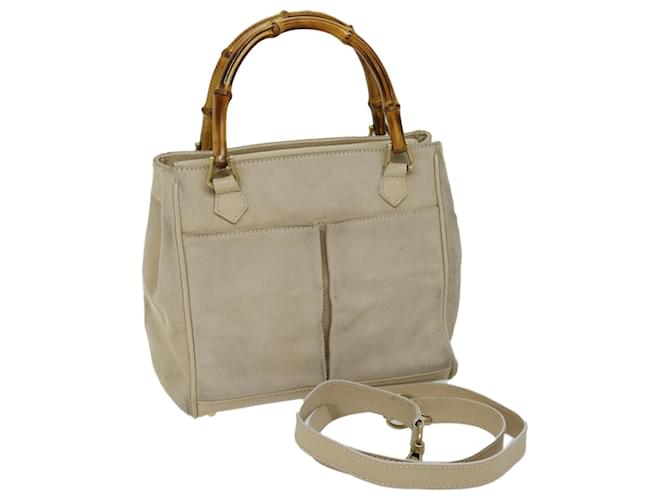 GUCCI Bamboo Hand Bag Suede 2way Beige Auth ep3780  ref.1321937