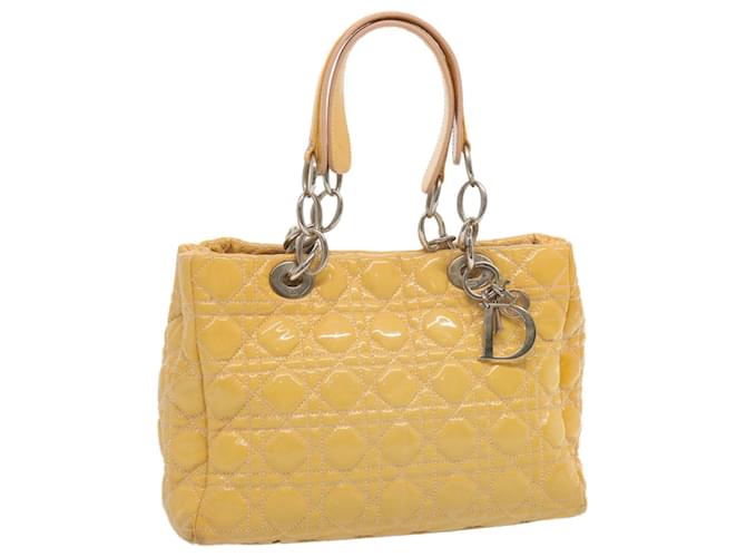 Christian Dior Lady Dior Canage Hand Bag Enamel Yellow Auth 69211  ref.1321944