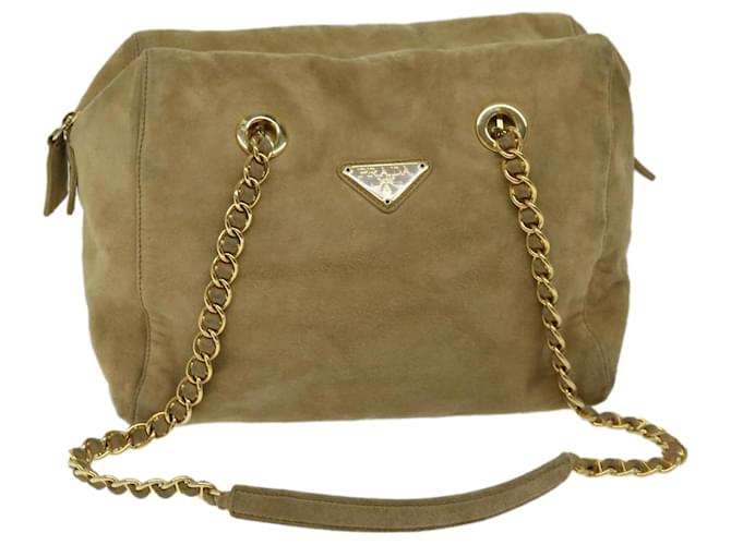 PRADA Sac à bandoulière en chaîne en daim Beige Auth 69664 Suede  ref.1321983