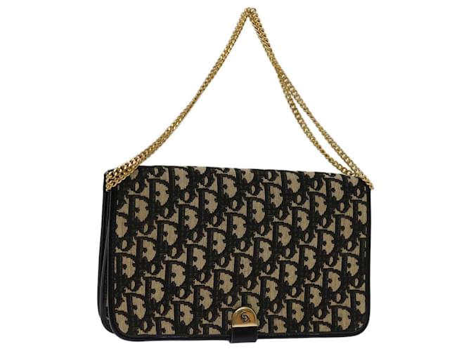 Christian Dior Trotter Canvas Chain Shoulder Bag Black Beige Auth 69500  ref.1322064