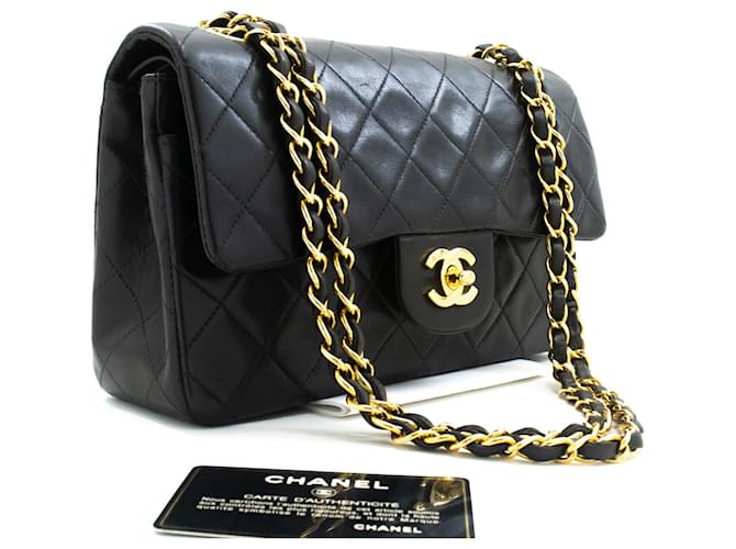 Rabat doublé Chanel Classique 9"Sac à bandoulière en chaîne Agneau noir Cuir  ref.1322066