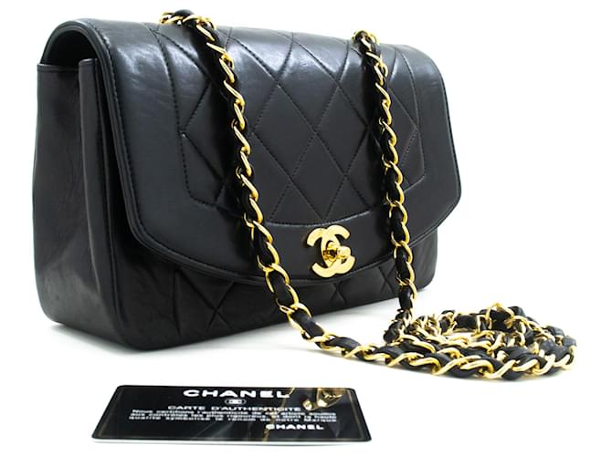 CHANEL Diana Flap Chain Shoulder Bag Black Quilted Lambskin Purse Leather  ref.1322068