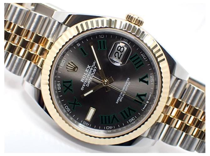 Rolex Datejust41 SLATE/ green Roman Jubilee Bracelet YG combination '22 Mens Silvery Steel  ref.1322071