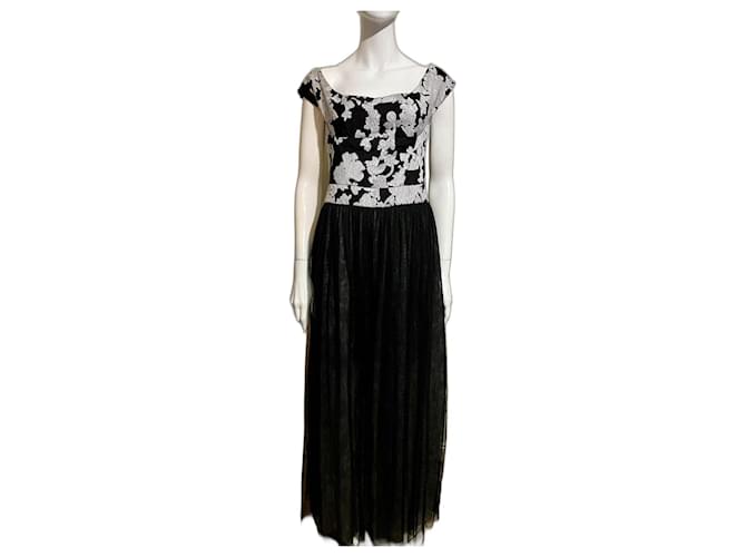 Vera Wang Vestido de noche blanco y negro, falda de tul Encaje  ref.1322136