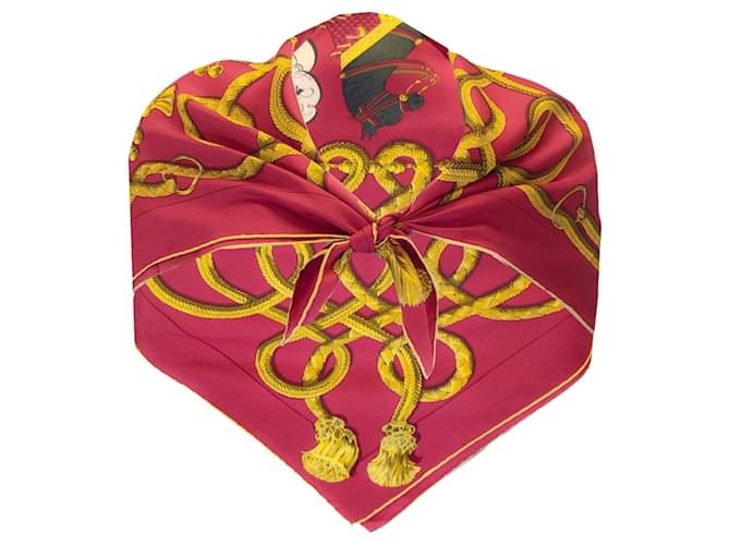 Autre Marque Hermès rouge / Foulard carré en sergé de soie doré multi Palefroi  ref.1322183