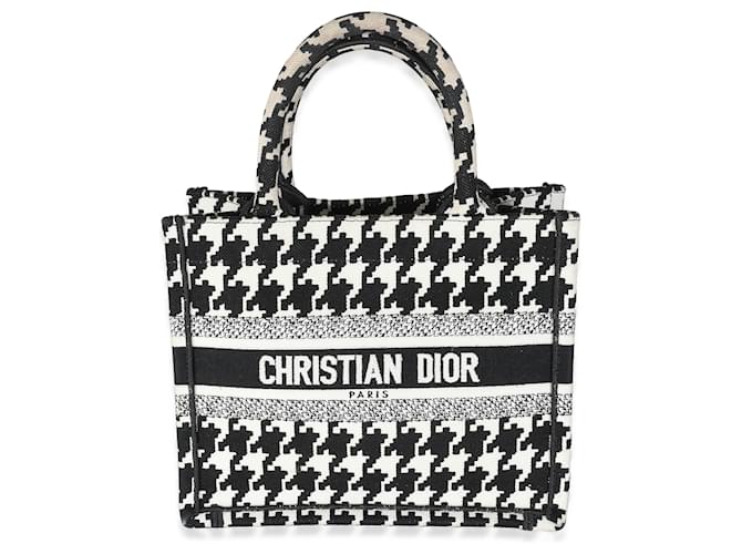Christian Dior Black White Houndstooth Small Book Tote Cloth  ref.1322200