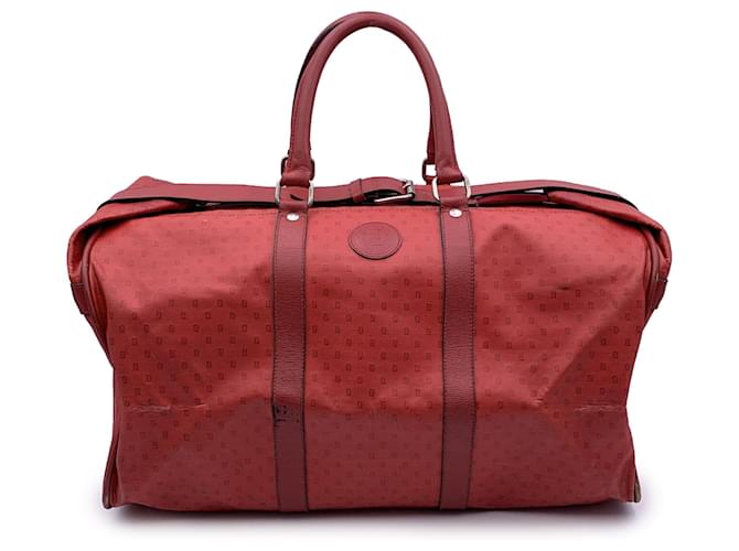 Fendi Vintage Red Monogram Canvas Duffle Travel Bag Handbag Cloth  ref.1322222