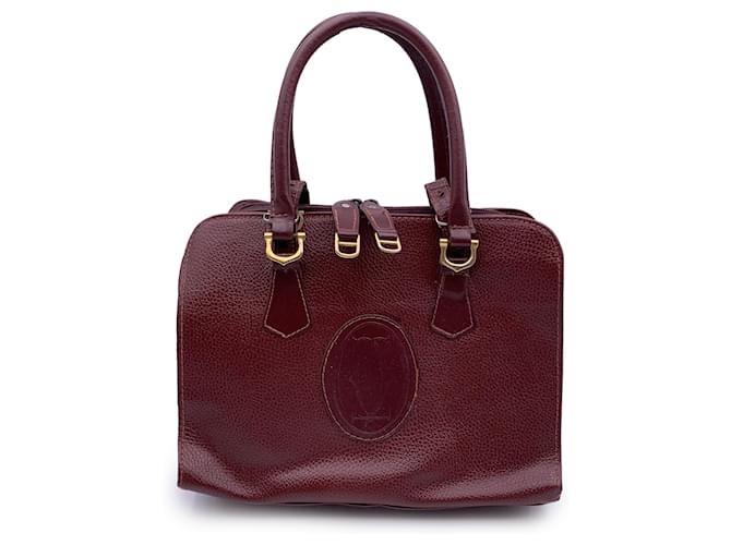 Cartier Vintage Burgundy Leather Satchel Bag Handbag Dark red  ref.1322226