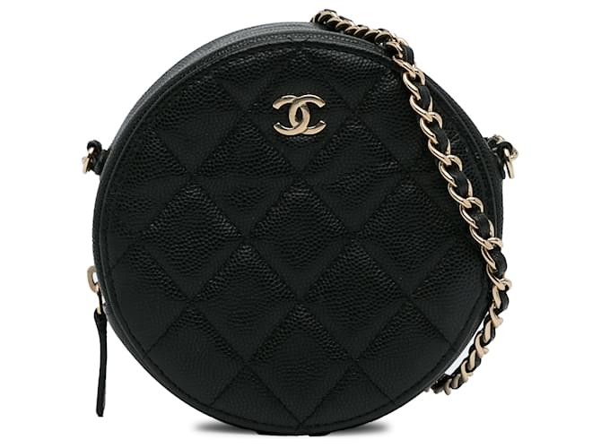 Chanel Black CC Caviar Round Chain Crossbody Leather  ref.1322244
