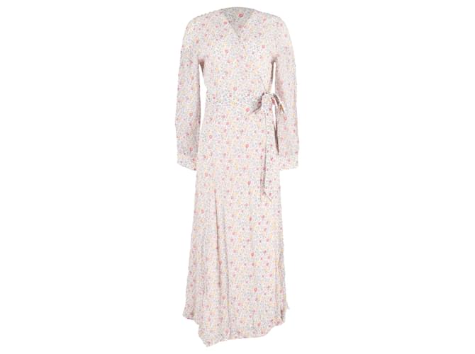 Ganni Floral-Print Long-Sleeve Wrap Maxi Dress in Multicolor Viscose Multiple colors Cellulose fibre  ref.1322338