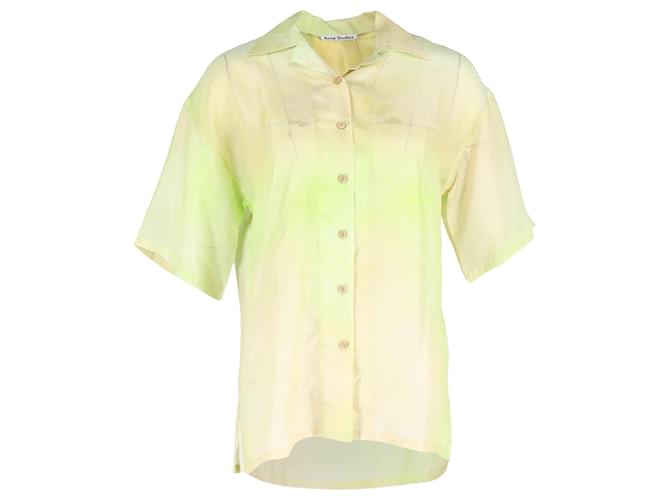 Camicia button down a maniche corte di Acne Studios in seta verde lime  ref.1322341