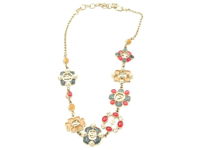 Timeless Chanel Gold & Multi Gripoix Seoul Floral Necklace in Multicolor Resin Golden Metallic Acrylic  ref.1322350