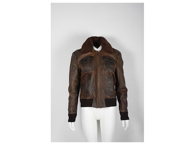 Saint Laurent Aviator Jacket Distressed with Shearling in Brown Leather  ref.1322369