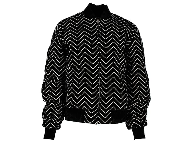 Saint Laurent Zigzag Velvet Bomber Jacket in Black Viscose Cellulose fibre  ref.1322377