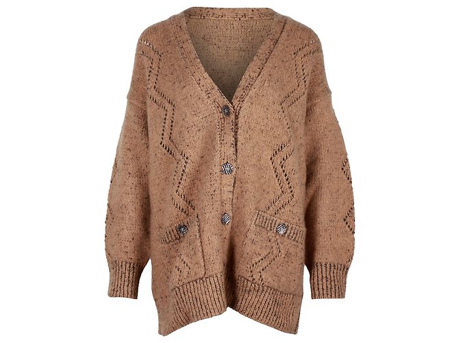 Timeless Cardigan Chanel com decote em V em lã marrom