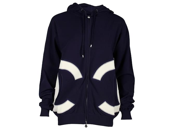 Chanel Zip Hooded CC Sweatshirt in Navy Blue Cotton  ref.1322389