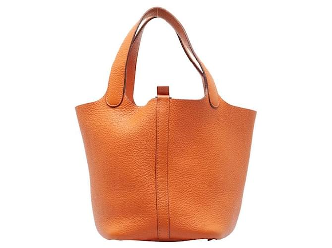 Hermès Bolsa Hermes Picotin PM Laranja Clemence em muito bom estado Couro  ref.1322404