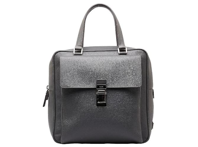 Saffiano Prada Leder Tote-Handtasche mit grauem Dreieckslogo in sehr gutem Zustand  ref.1322429