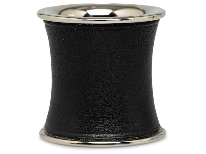 Ring Anel de lenço de couro e metal Hermès em muito bom estado Preto  ref.1322434