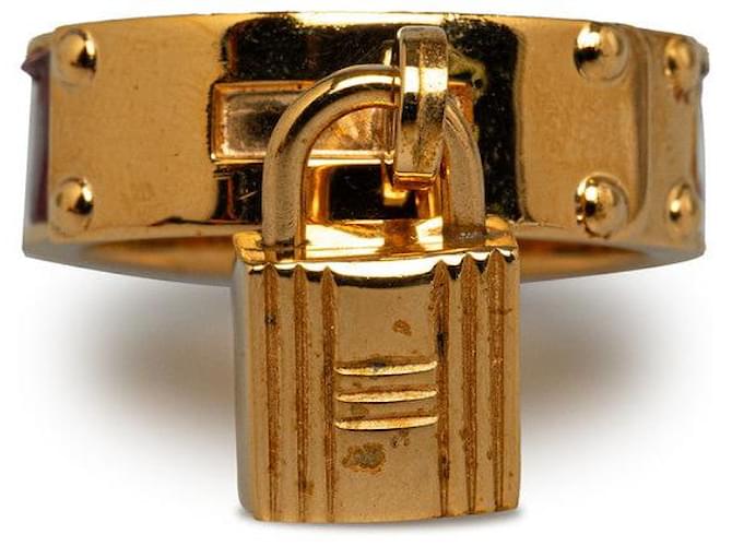 Ring Hermès Anneau en cuir rouge Hermes Gold en bon état Métal Doré  ref.1322435