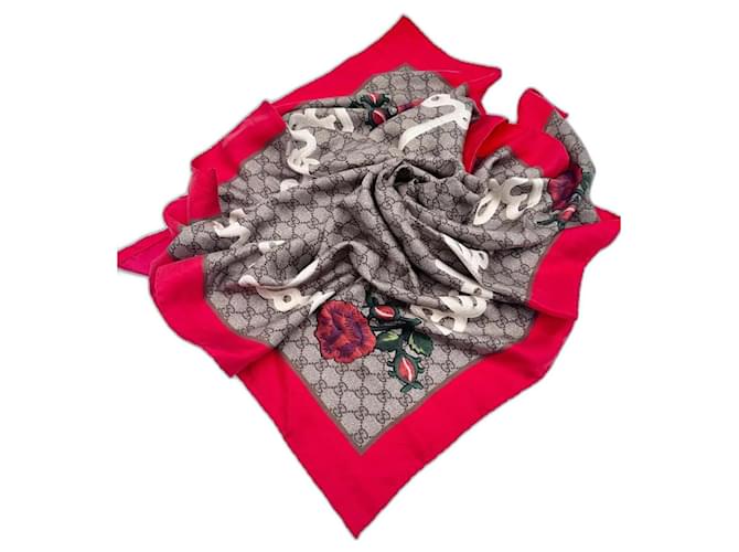 Gucci GG "Blind for Love" scarf Brown Red Silk  ref.1322462