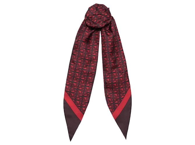 Burberry silk monogram print hair scarf Dark red  ref.1322473